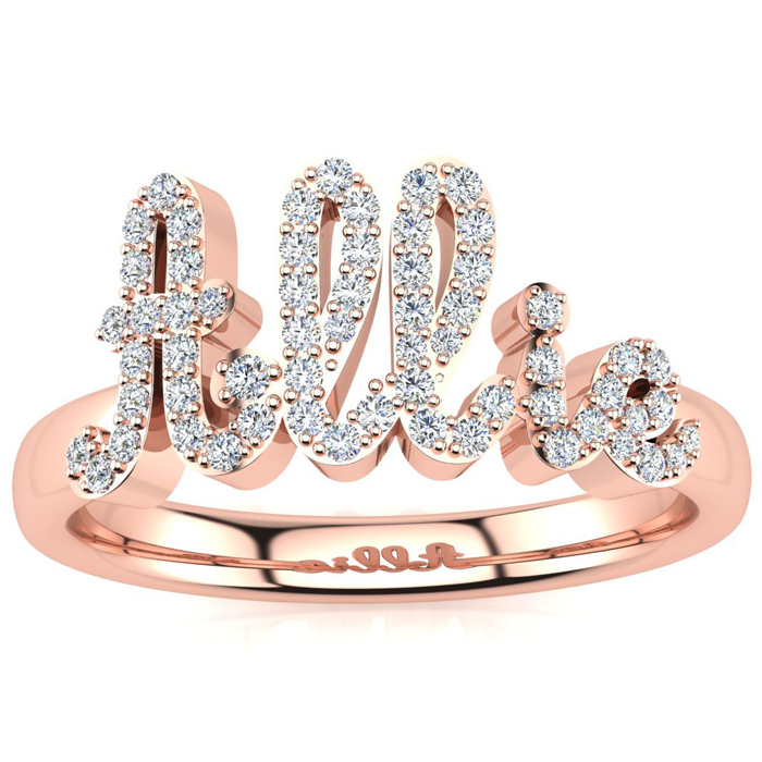 Personalized Diamond Name Ring in 14K Rose Gold (4.70 g) - 5 Letters, 1/3cttw, , Size 4 by SuperJeweler
