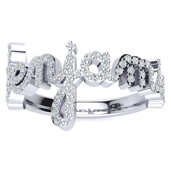 Personalized Diamond Name Ring in 14K White Gold (5 g) - 8 Letters, 1/2cttw, , Size 4 by SuperJeweler