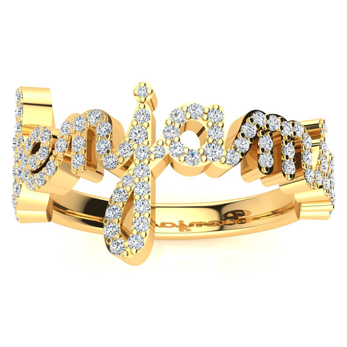 Personalized Diamond Name Ring in 14K Yellow Gold (5 g) - 8 Letters, 1/2cttw, , Size 4 by SuperJeweler