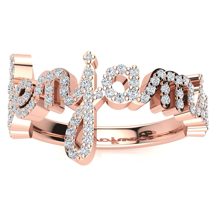Personalized Diamond Name Ring in 14K Rose Gold (5 g) - 8 Letters, 1/2cttw, , Size 4 by SuperJeweler