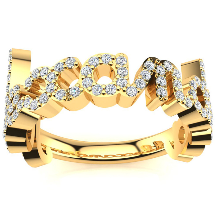 Personalized Diamond Name Ring in 14K Yellow Gold (5.30 g) - 9 Letters, 0.60cttw, , Size 4 by SuperJeweler