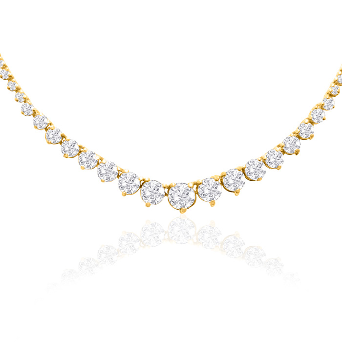 Graduated 10 Carat Diamond Tennis Necklace in 14K Yellow Gold (19