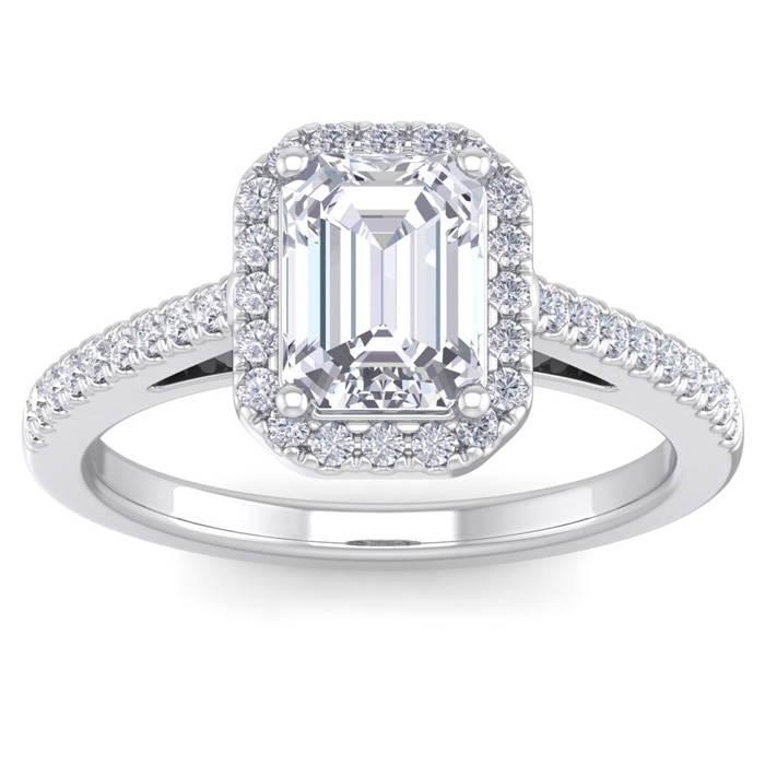 2 Carat Emerald Cut Halo Diamond Engagement Ring in 14K White Gold (4.30 g)  Size 4 by SuperJeweler