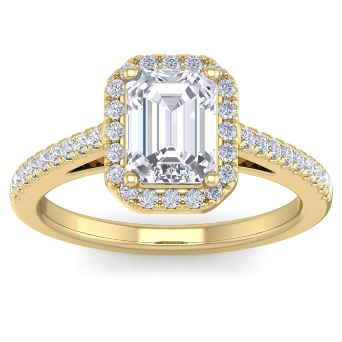 2 Carat Emerald Cut Halo Diamond Engagement Ring in 14K Yellow Gold (4.30 g)  Size 8.5 by SuperJeweler