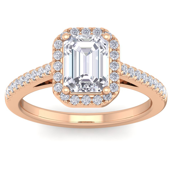 2 Carat Emerald Cut Halo Diamond Engagement Ring in 14K Rose Gold (4.30 g)  Size 7.5 by SuperJeweler