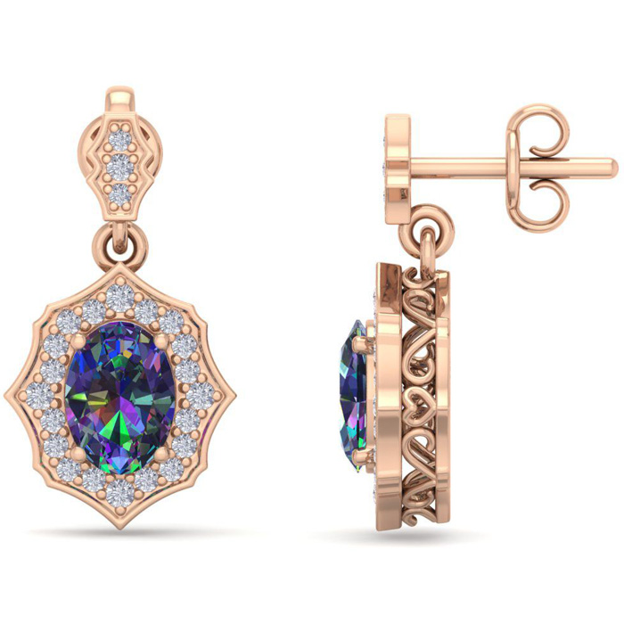 1 2/3 Carat Oval Shape Mystic Topaz & Diamond Dangle Earrings in 14K Rose Gold (2.80 g),  by SuperJeweler