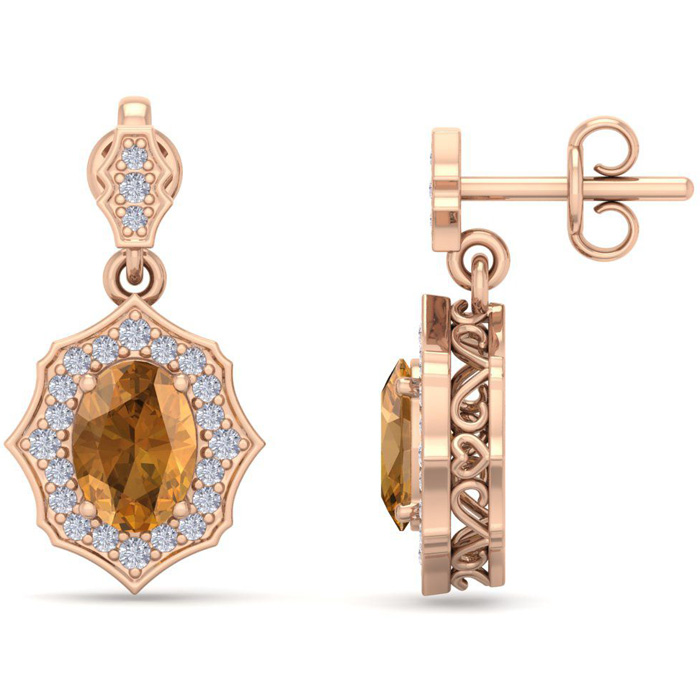 1 3/4 Carat Oval Shape Citrine & Diamond Dangle Earrings in 14K Rose Gold (2.80 g),  by SuperJeweler