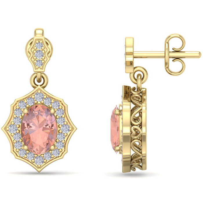 1 3/4 Carat Oval Shape Morganite & Diamond Dangle Earrings in 14K Yellow Gold (2.80 g),  by SuperJeweler