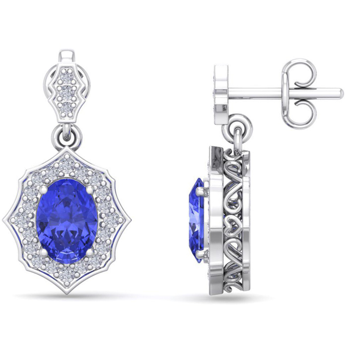 2 1/5 Carat Oval Shape Tanzanite & Diamond Dangle Earrings in 14K White Gold (2.80 g),  by SuperJeweler