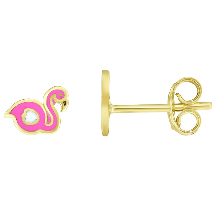 14K Yellow Gold (0.88 g) Kids Flamingo Stud Earrings by SuperJeweler