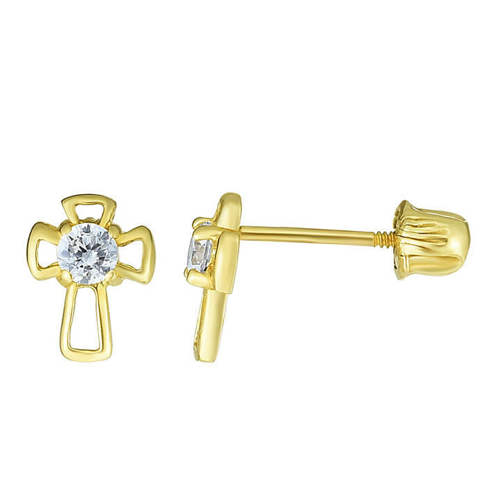 14K Yellow Gold (0.42 g) Kids Cross Stud Earrings by SuperJeweler