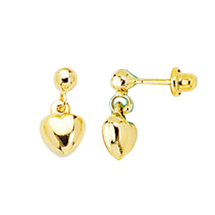 14K Yellow Gold (1 gram) Kids Heart Dangle Earrings by SuperJeweler