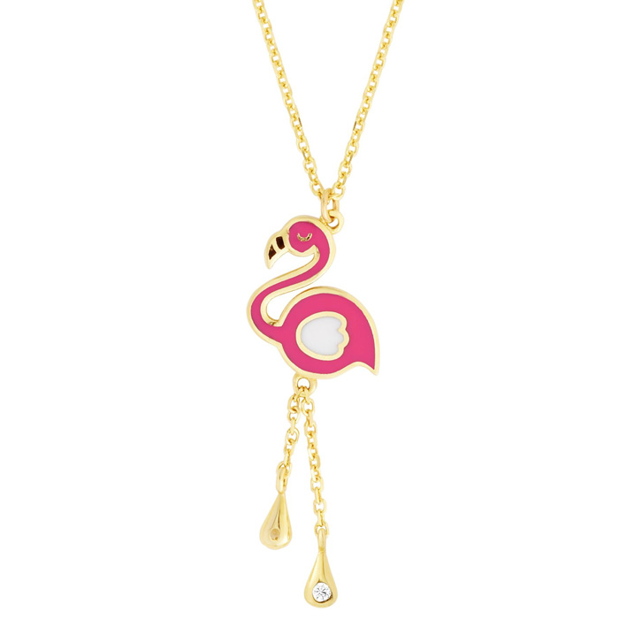 14K Yellow Gold (1.89 g) Kids Flamingo Necklace, 14 Inches by SuperJeweler