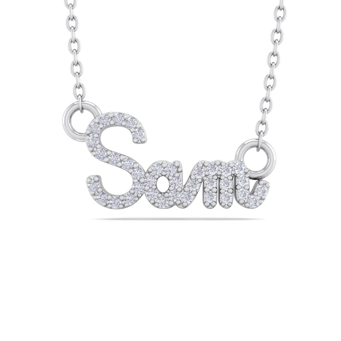 Personalized Diamond Name Necklace in 14K White Gold (3.50 g) - 3 Letters, 1/5cttw, , 16 Inch Chain by SuperJeweler