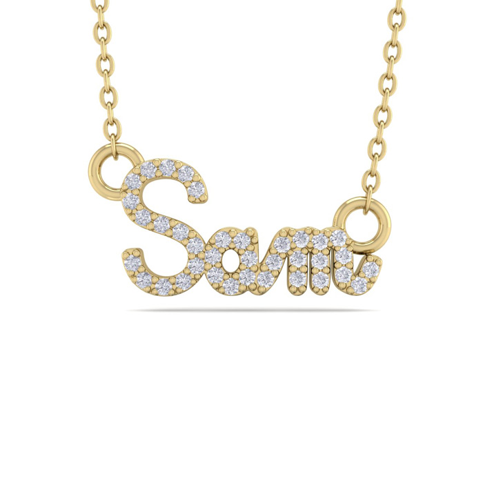 Personalized Diamond Name Necklace in 14K Yellow Gold (3.50 g) - 3 Letters, 1/5cttw, , 16 Inch Chain by SuperJeweler