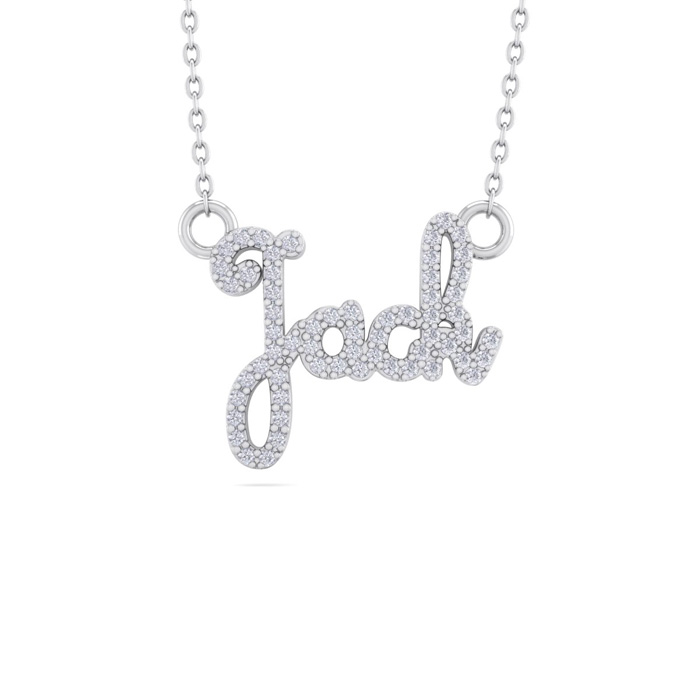 Personalized Diamond Name Necklace in 14K White Gold (4.60 g) - 4 Letters, 1/4cttw, , 16 Inch Chain by SuperJeweler