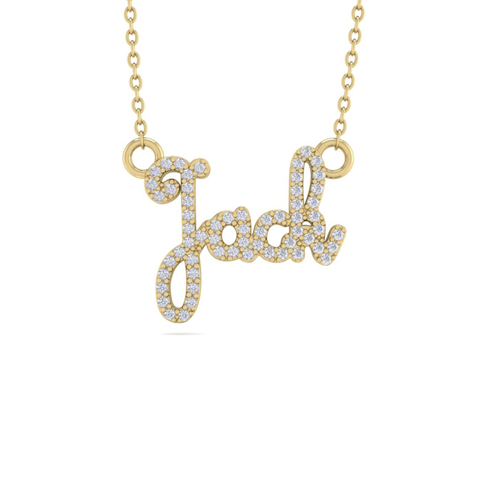 Personalized Diamond Name Necklace in 14K Yellow Gold (4.60 g) - 4 Letters, 1/4cttw, , 16 Inch Chain by SuperJeweler