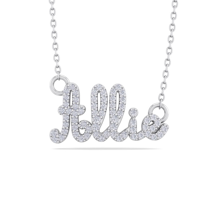 Personalized Diamond Name Necklace in 14K White Gold (4.80 g) - 5 Letters, 1/3cttw, , 16 Inch Chain by SuperJeweler
