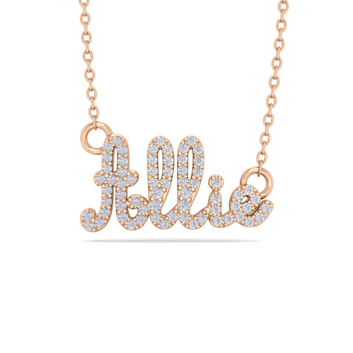 Personalized Diamond Name Necklace in 14K Rose Gold (4.80 g) - 5 Letters, 1/3cttw, , 16 Inch Chain by SuperJeweler