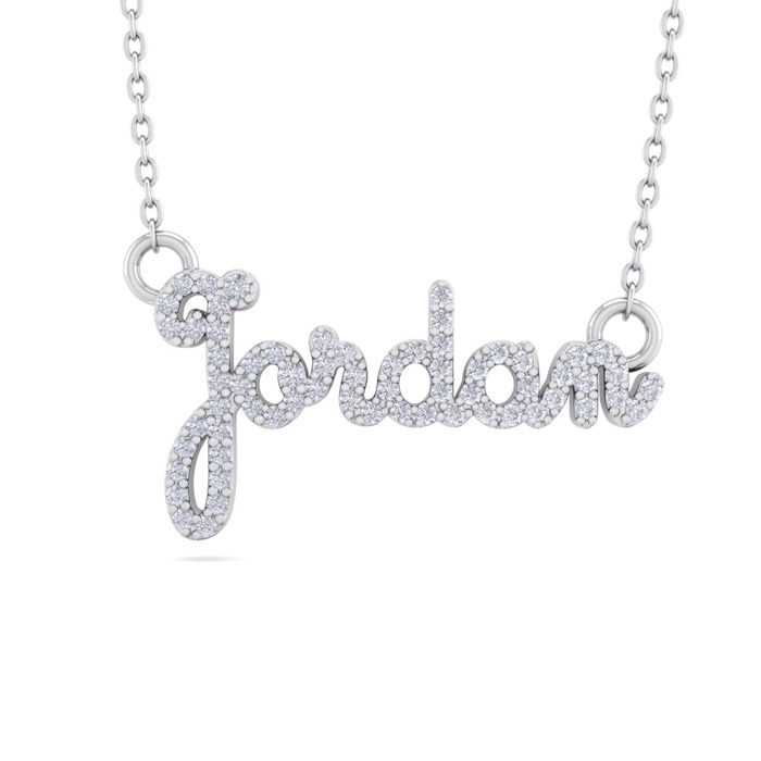 Personalized Diamond Name Necklace in 14K White Gold (4.80 g) - 6 Letters, 3/8cttw, , 16 Inch Chain by SuperJeweler