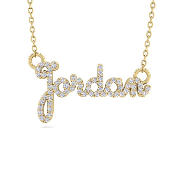 Personalized Diamond Name Necklace in 14K Yellow Gold (4.80 g) - 6 Letters, 3/8cttw, , 16 Inch Chain by SuperJeweler