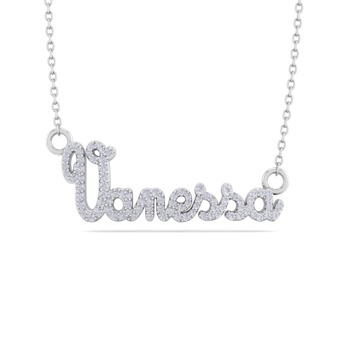 Personalized Diamond Name Necklace in 14K White Gold (5 g) - 7 Letters, 3/8cttw, , 16 Inch Chain by SuperJeweler