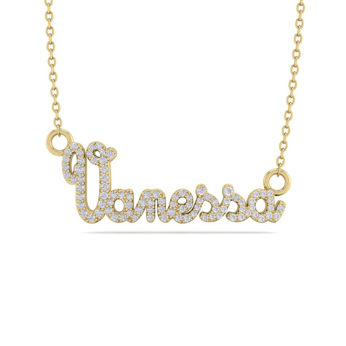 Personalized Diamond Name Necklace in 14K Yellow Gold (5 g) - 7 Letters, 3/8cttw, , 16 Inch Chain by SuperJeweler