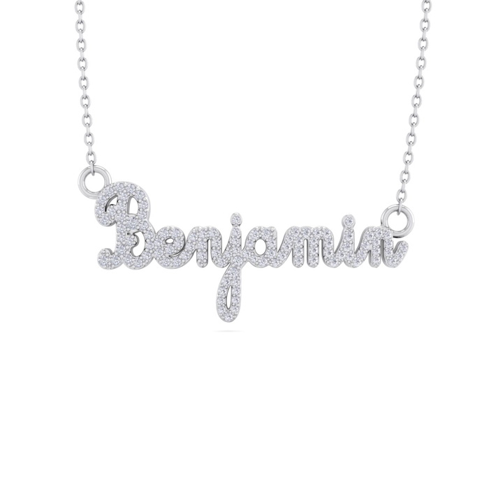 Personalized Diamond Name Necklace in 14K White Gold (5.70 g) - 8 Letters, 1/2cttw, , 16 Inch Chain by SuperJeweler