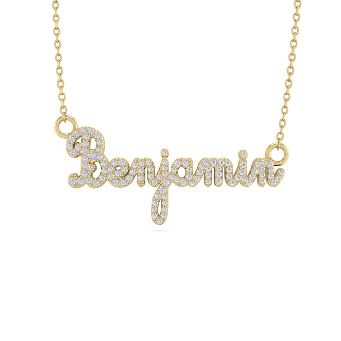 Personalized Diamond Name Necklace in 14K Yellow Gold (5.70 g) - 8 Letters, 1/2cttw, , 16 Inch Chain by SuperJeweler