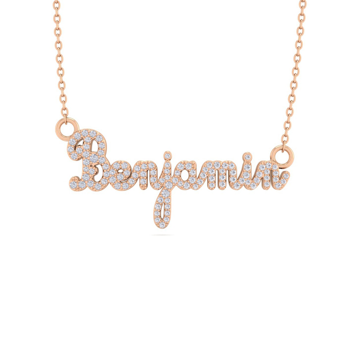 Personalized Diamond Name Necklace in 14K Rose Gold (5.70 g) - 8 Letters, 1/2cttw, , 16 Inch Chain by SuperJeweler