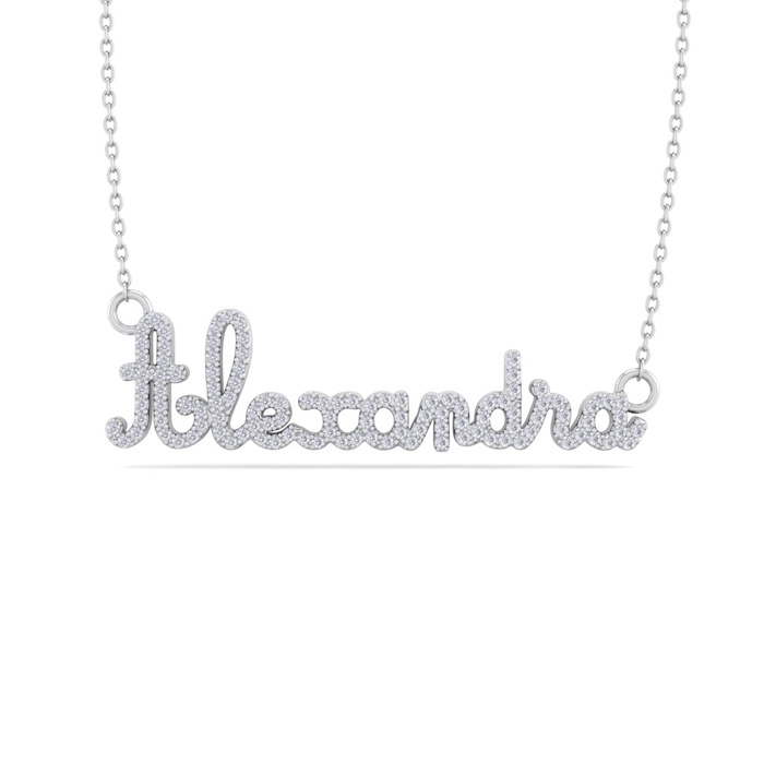 Personalized Diamond Name Necklace in 14K White Gold (6.50 g) - 9 Letters, 0.60cttw, , 16 Inch Chain by SuperJeweler