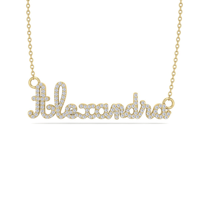 Personalized Diamond Name Necklace in 14K Yellow Gold (6.50 g) - 9 Letters, 0.60cttw, , 16 Inch Chain by SuperJeweler
