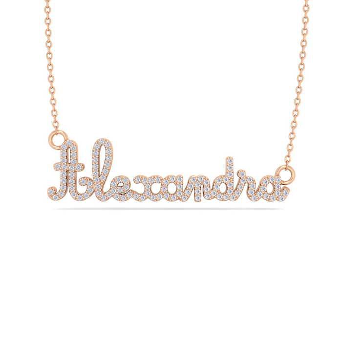 Personalized Diamond Name Necklace in 14K Rose Gold (6.50 g) - 9 Letters, 0.60cttw, , 16 Inch Chain by SuperJeweler