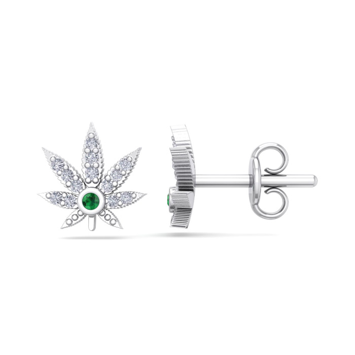 1/4 Carat Diamond & Emerald Cut Weed Leaf Earrings in 14K White Gold (1 gram),  by SuperJeweler