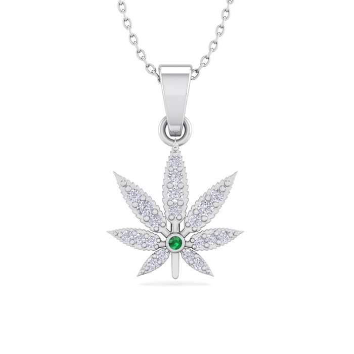 1/4 Carat Diamond & Emerald Cut Weed Leaf Necklace In 14K White Gold (3.30 G), H/I, 18 Inch Chain By SuperJeweler