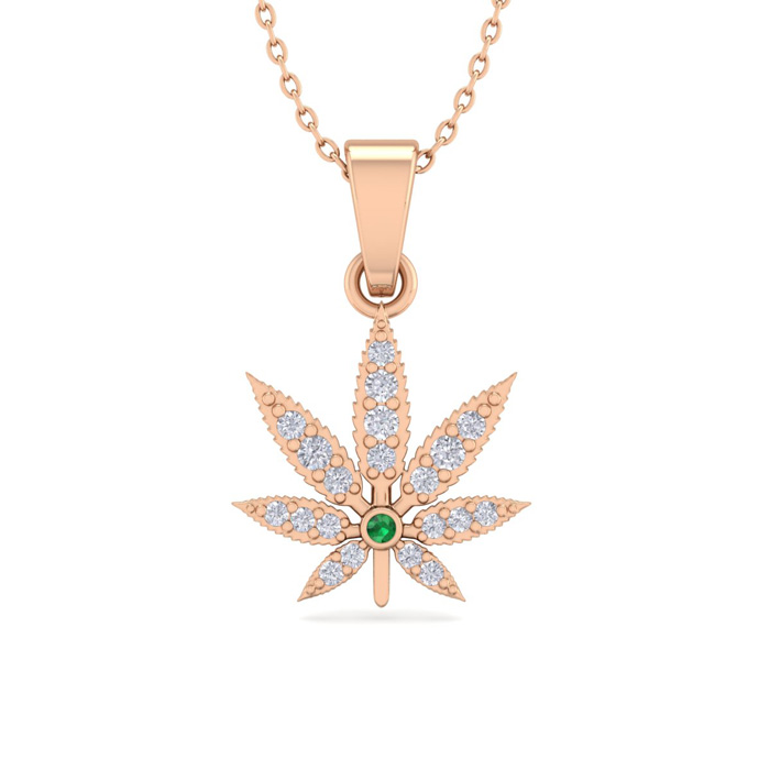 1/4 Carat Diamond & Emerald Cut Weed Leaf Necklace in 14K Rose Gold (3.30 g), , 18 Inch Chain by SuperJeweler