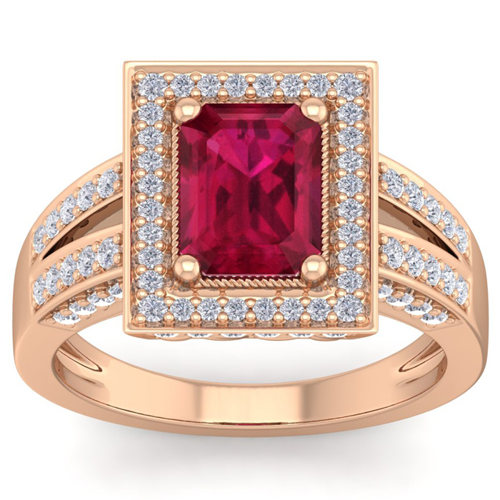 2 3/4 Carat Ruby & Halo 80 Diamond Ring in 14K Rose Gold (5.70 g), , Size 10 by SuperJeweler