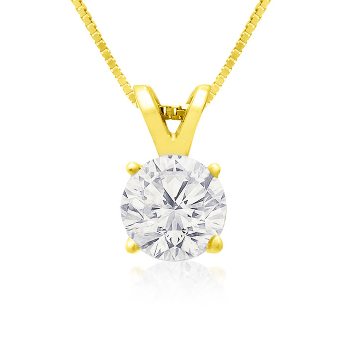 75 Point Colorless Diamond Solitaire Necklace in 14K Gold (2.0 g), Genuine Earth-Mined Diamond (E-F, I2, Clarity Enhanced), 18 Inch Chain by