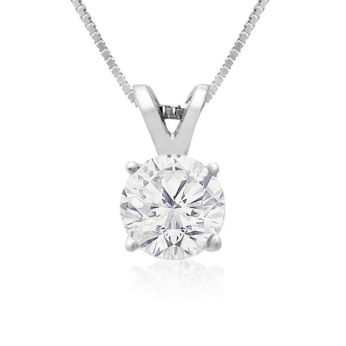 75 Point Colorless Diamond Solitaire Necklace in 14K White Gold (2 Grams), Genuine Earth-Mined Diamond (E-F, I2, Clarity Enhanced), 18 Inch Chain by