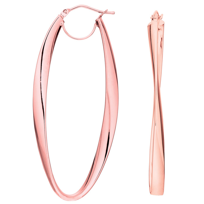 14K Rose Gold (2.60 g) Freeform Hoop Earrings, 1 3/4 Inch by SuperJeweler