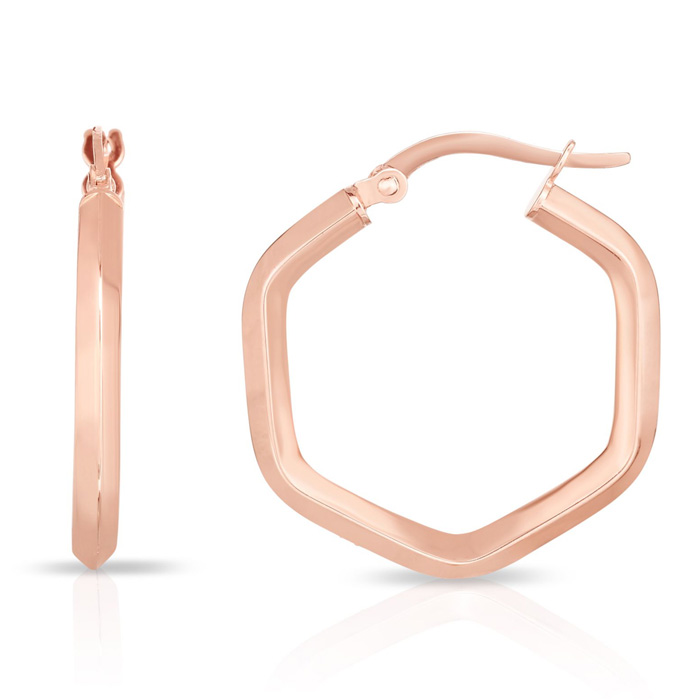 14K Rose Gold (1.50 G) Hexagon Hoop Earrings, 3/4 Inch By SuperJeweler