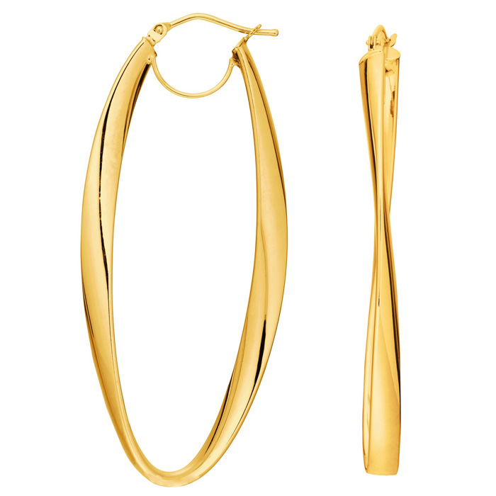 14K Yellow Gold (2.60 g) Freeform Hoop Earrings, 1 3/4 Inch by SuperJeweler