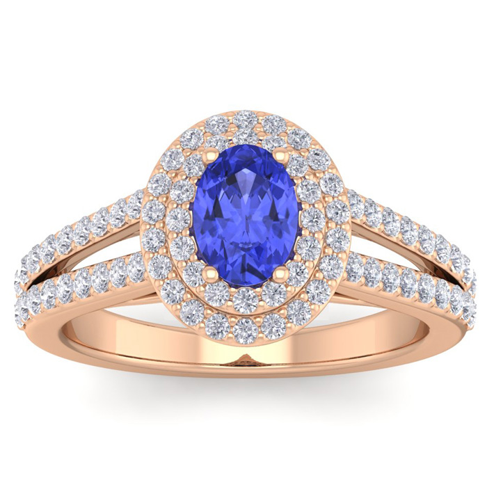 2 Carat Oval Shape Tanzanite & Halo 76 Diamond Ring in 14K Rose Gold (5.20 g), , Size 4 by SuperJeweler