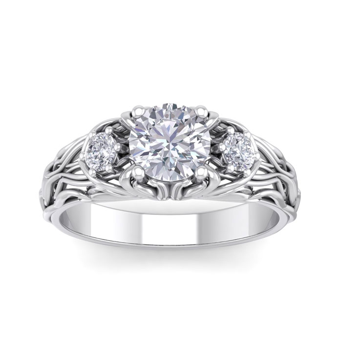 1.25 Carat Round Shape Diamond Intricate Vine Engagement Ring in 14K White Gold (4 g) (, SI2-I1), Size 4 by SuperJeweler