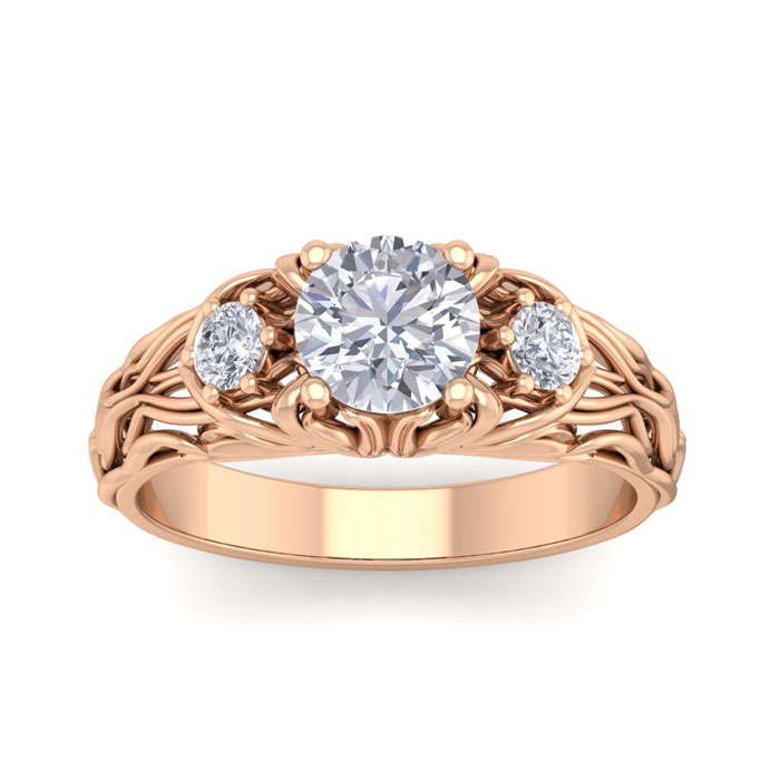 1.25 Carat Round Shape Diamond Intricate Vine Engagement Ring in 14K Rose Gold (4 g) (, SI2-I1), Size 4 by SuperJeweler