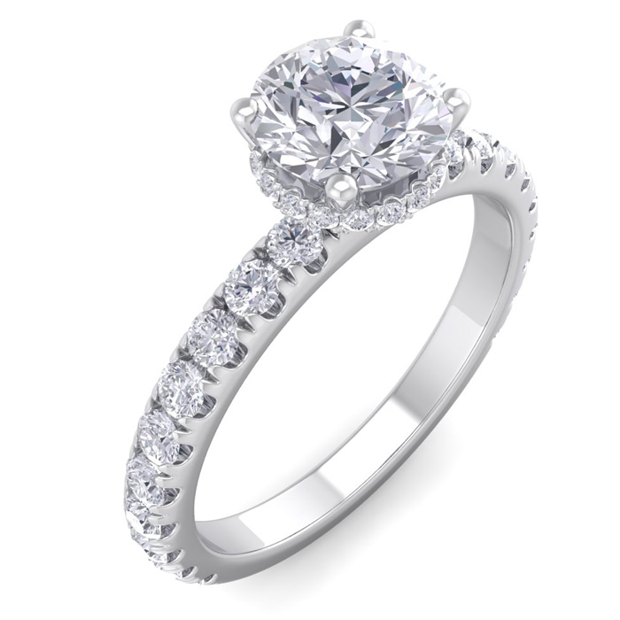 1.5 Carat Round Shape Hidden Halo Diamond Engagement Ring in 14K White Gold (3 g) (