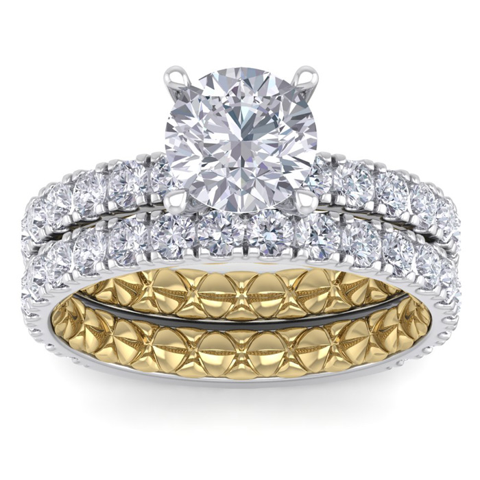 3 Carat Round Shape Diamond Bridal Ring Set in Quilted 14K White & Yellow Gold (7 g) (  SI2-I1) by SuperJeweler