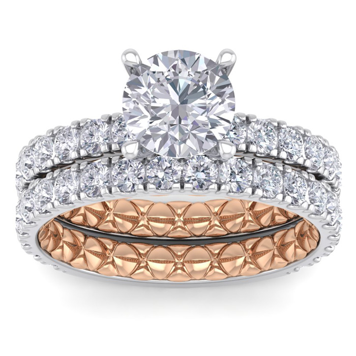 3 Carat Round Shape Diamond Bridal Ring Set in Quilted 14K White & Rose Gold (7 g) (  I1-I2 Clarity Enhanced)  Size 6.5 by SuperJeweler