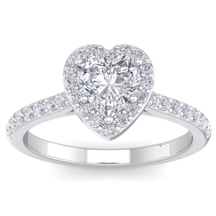 1 1/3 Carat Heart Shape Halo Diamond Engagement Ring in 14K White Gold (3.70 g)