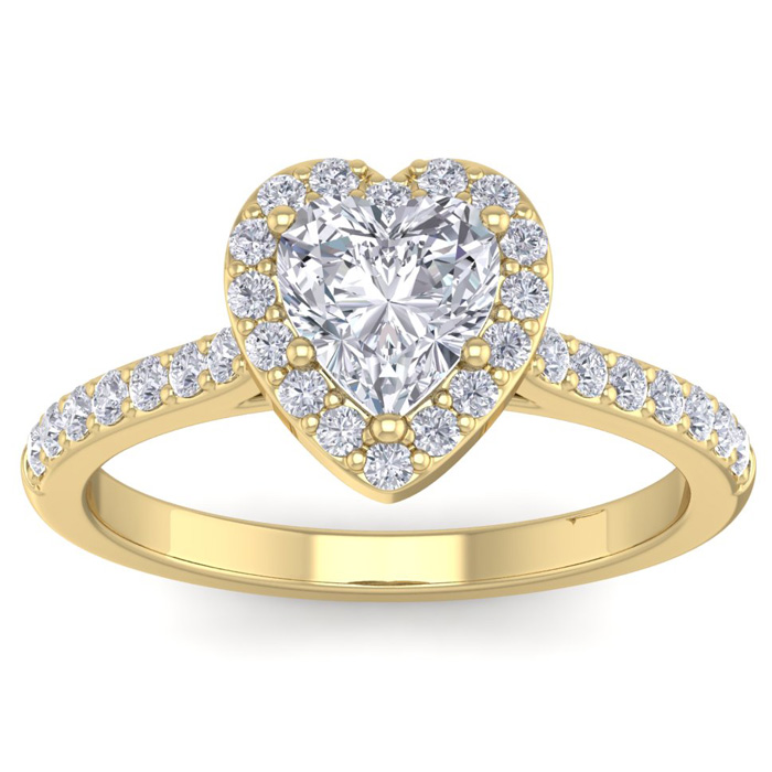 1 1/3 Carat Heart Shape Halo Diamond Engagement Ring in 14K Yellow Gold (3.70 g)  Size 6 by SuperJeweler